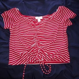 Red & White Stripped Crop Top